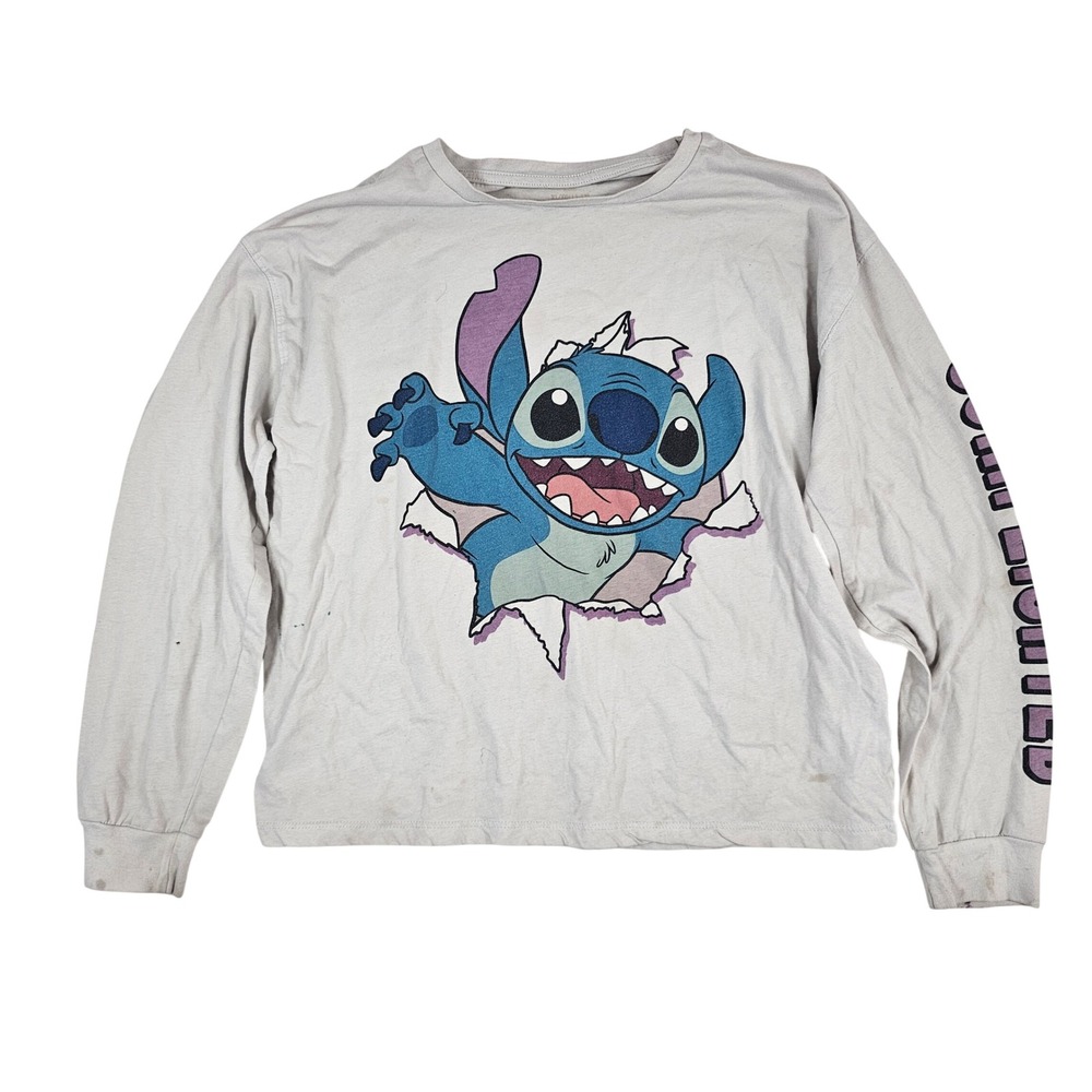 Disney Lilo & Stitch Womens XL Gray Long Sleeve Good Mood‎ Graphic T-Shirt Tee